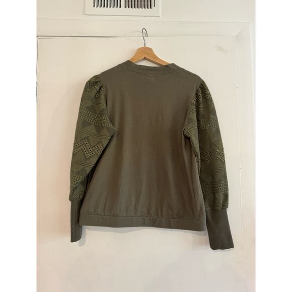 Anthropologie Tiny longsleeve shirt embroidered eyelet puff sleeves M petite - Picture 9 of 11